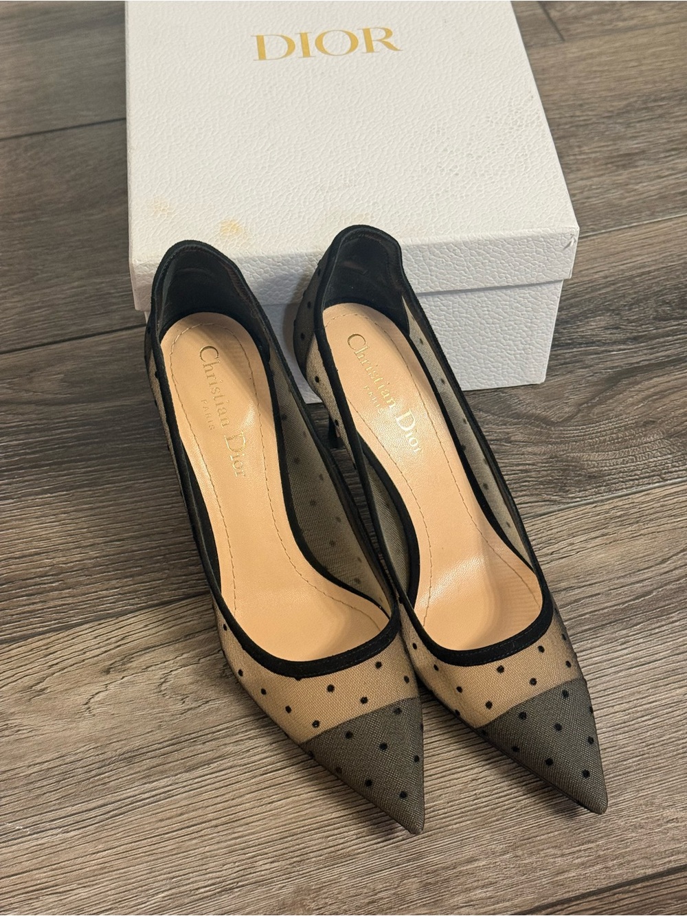 Christian Dior Black Polka Dot Mesh Pointed-Toe Pumps - 37